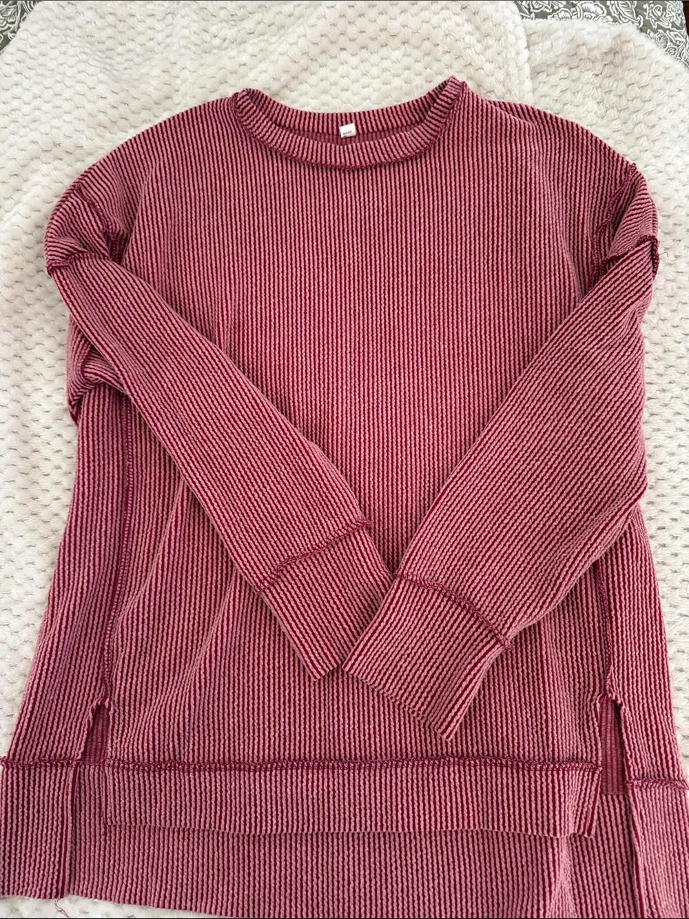 SHEIN Ribbed Crew Neck Sweater in Rose